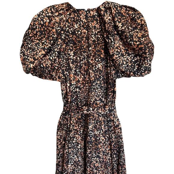 Acler NWOT Warner Belted Dress Puff Sleeves Linen A Line Maxi Black Brown Size 6 - Picture 9 of 15